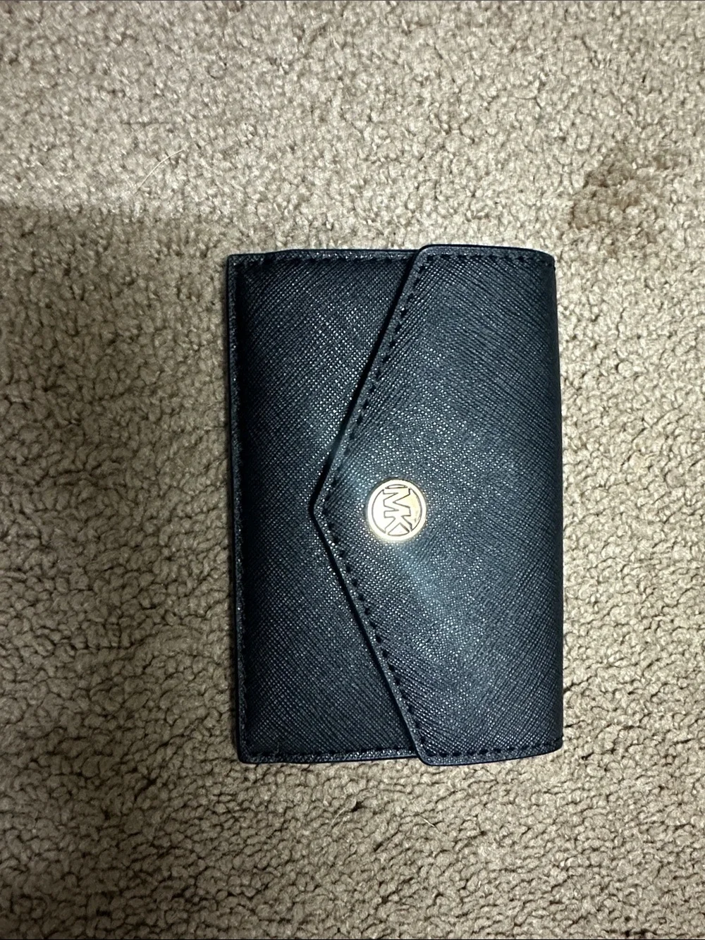 Michael Kors Black Saffiano Leather Card Case with Gold Logo